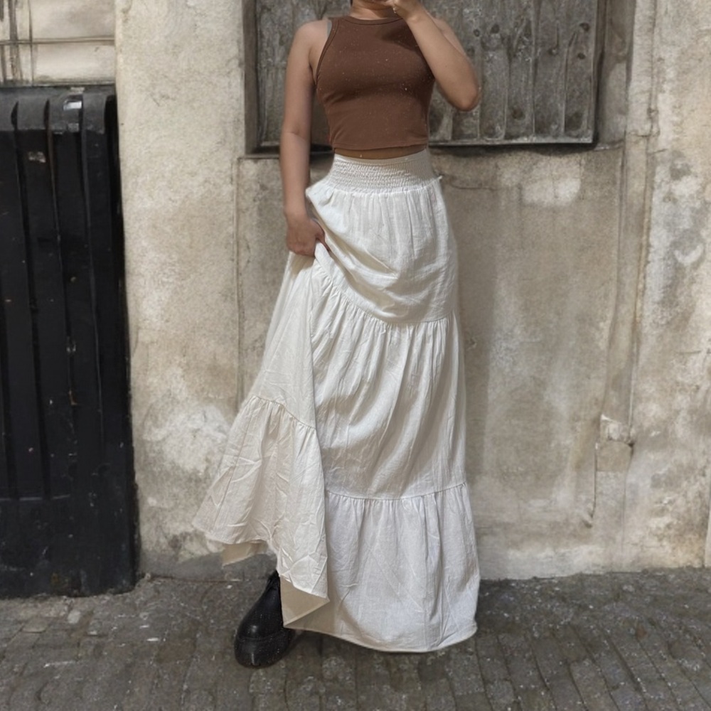 Cotton White Maxi Skirt